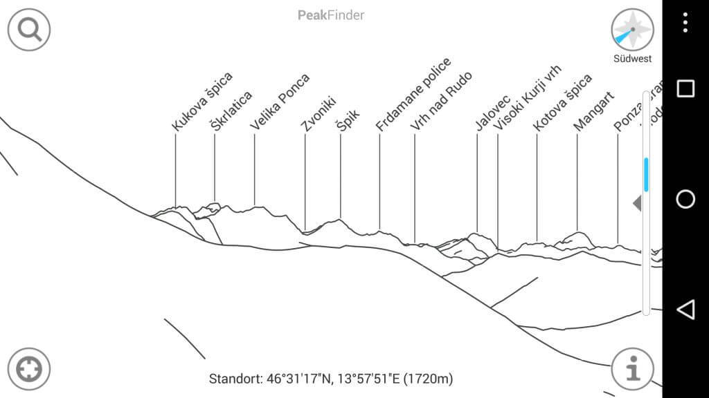 Screenshot Peakfinder am Ferlacher Spitz. © 2015 MH