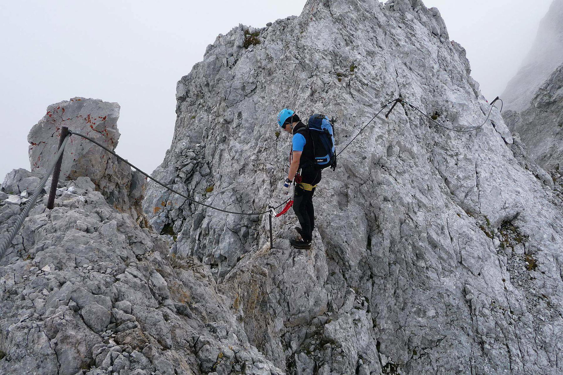 Schmaler Grat am Ramsauer Klettersteig.