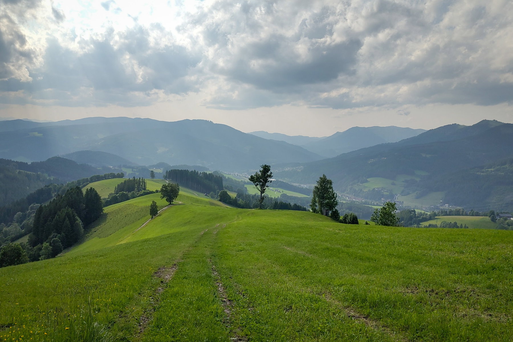 Im Tal ist Mürzzuschlag zu sehen; Wegführung über die Weide links vom Zaun. Fotos: Tobias Köhler