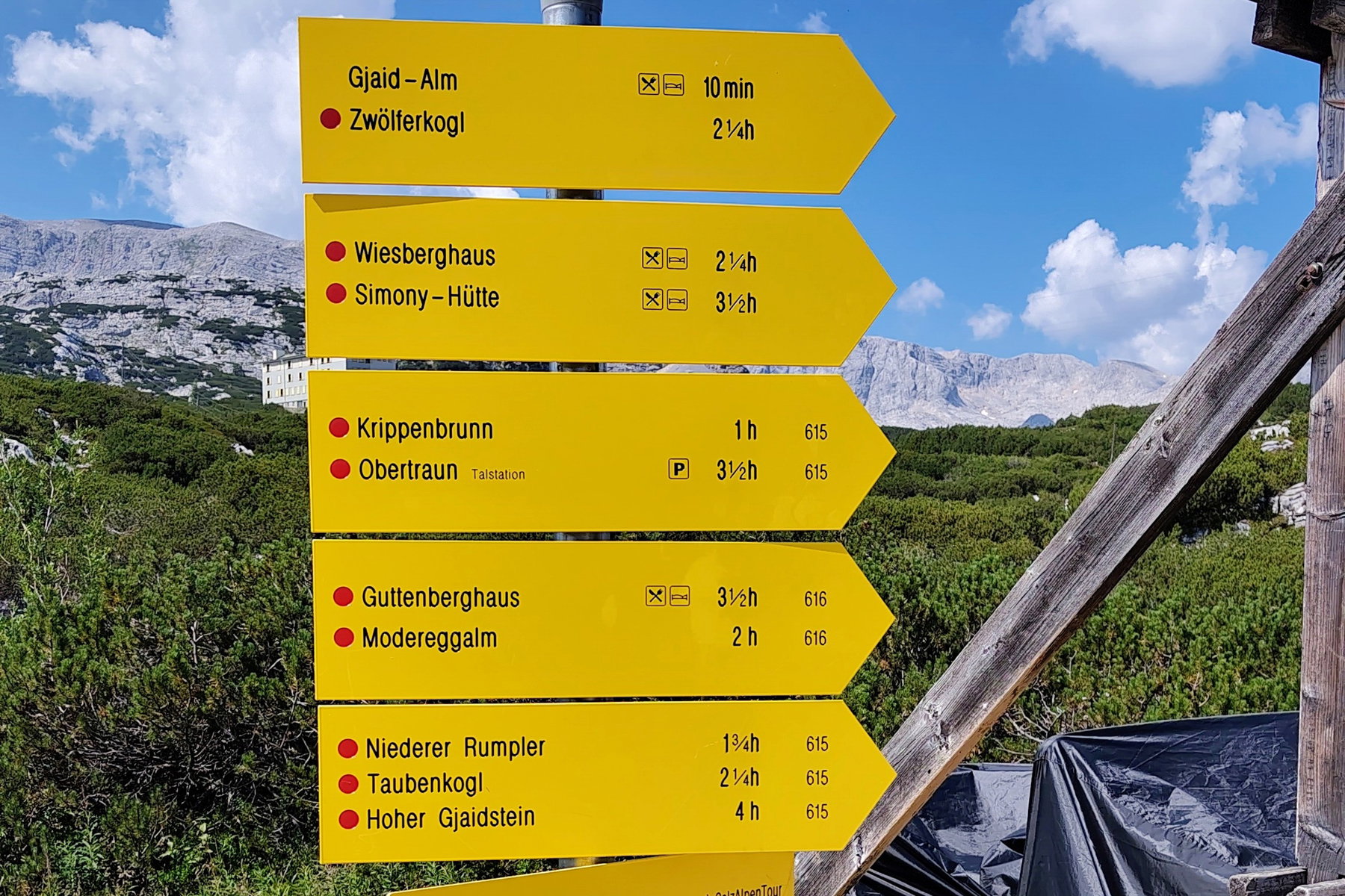 Zahlreiche Wandermöglichkeite ab der Talstation. Der Weg zur Simonyhütte ist mit 3 ½ h angegeben. Foto Silvia Henglmüller