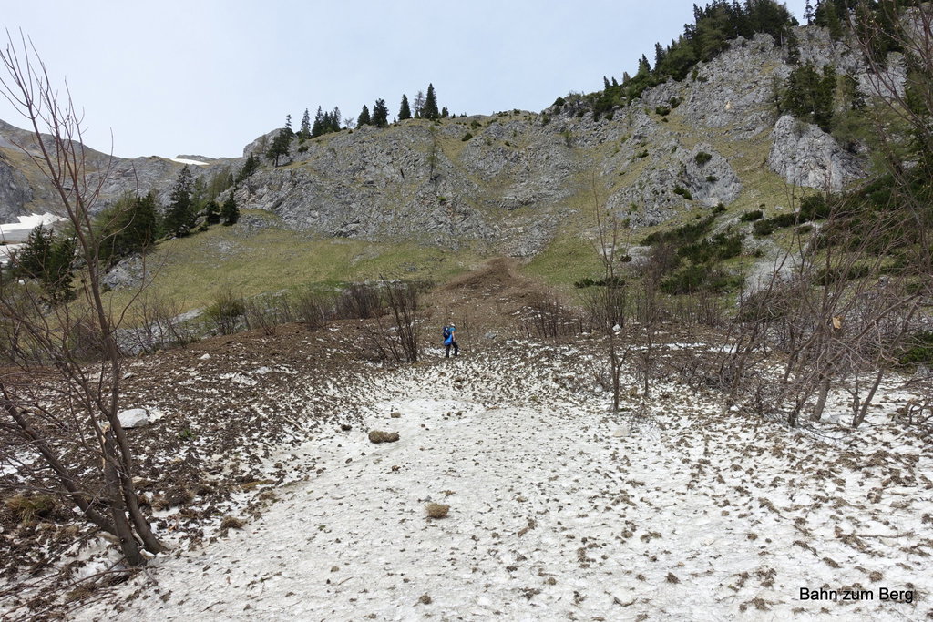 Statt den unteren Teil über den Gamssteig zu gehen, sind wir über die Schneefelder abgefahren.