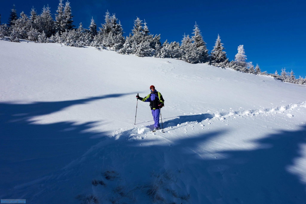 Die anspruchvollste Stelle der Schneeschuhwanderung ist hier bei der Querung um den kleinen Graben herum.