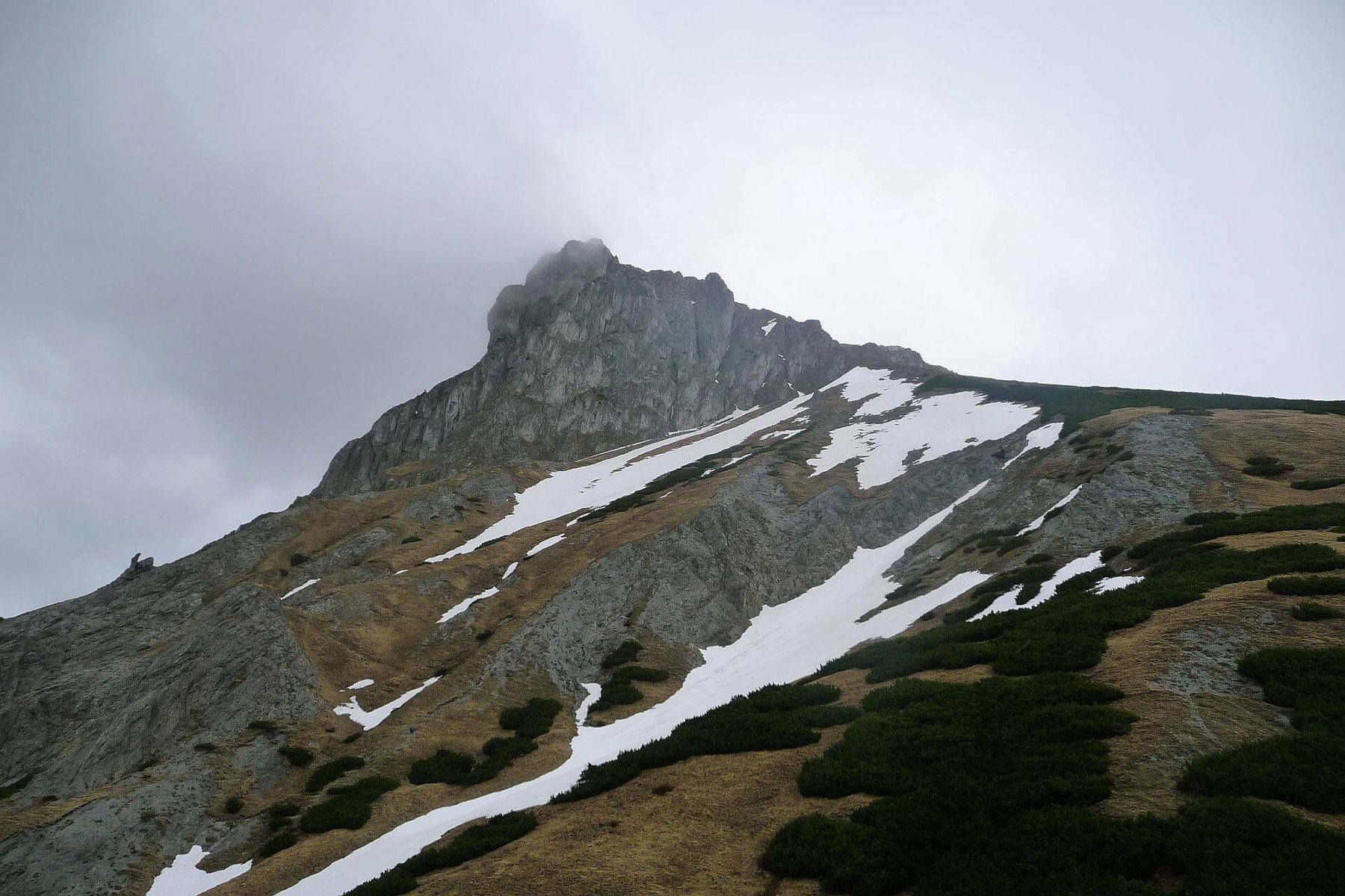 Blick auf den Fölzstein, bevor man auf die Fölzalm kommt.