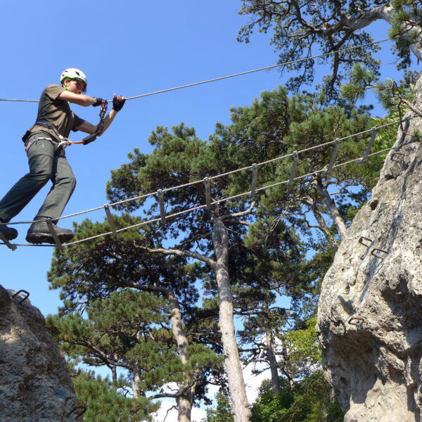 Auf der kurzen Seilbrücke. Foto: Alpenverein Edelweiss