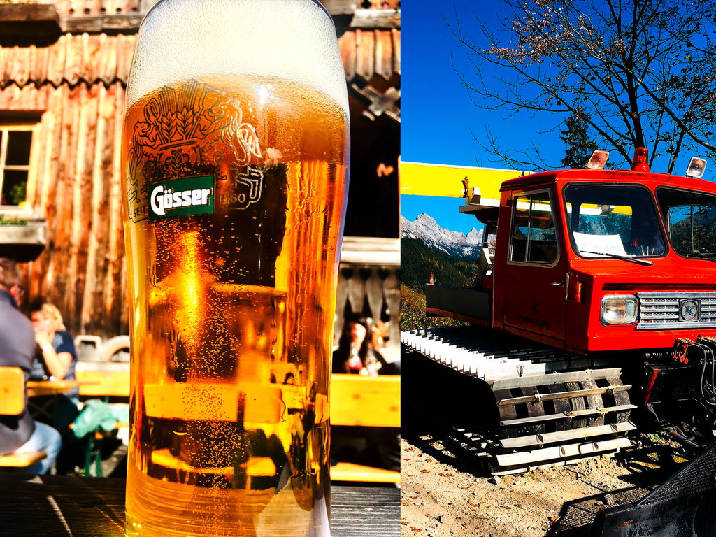Bier & Pistenraupe bei der Ardning-Alm-Hütte (Fotos: Stefan Hochhold)