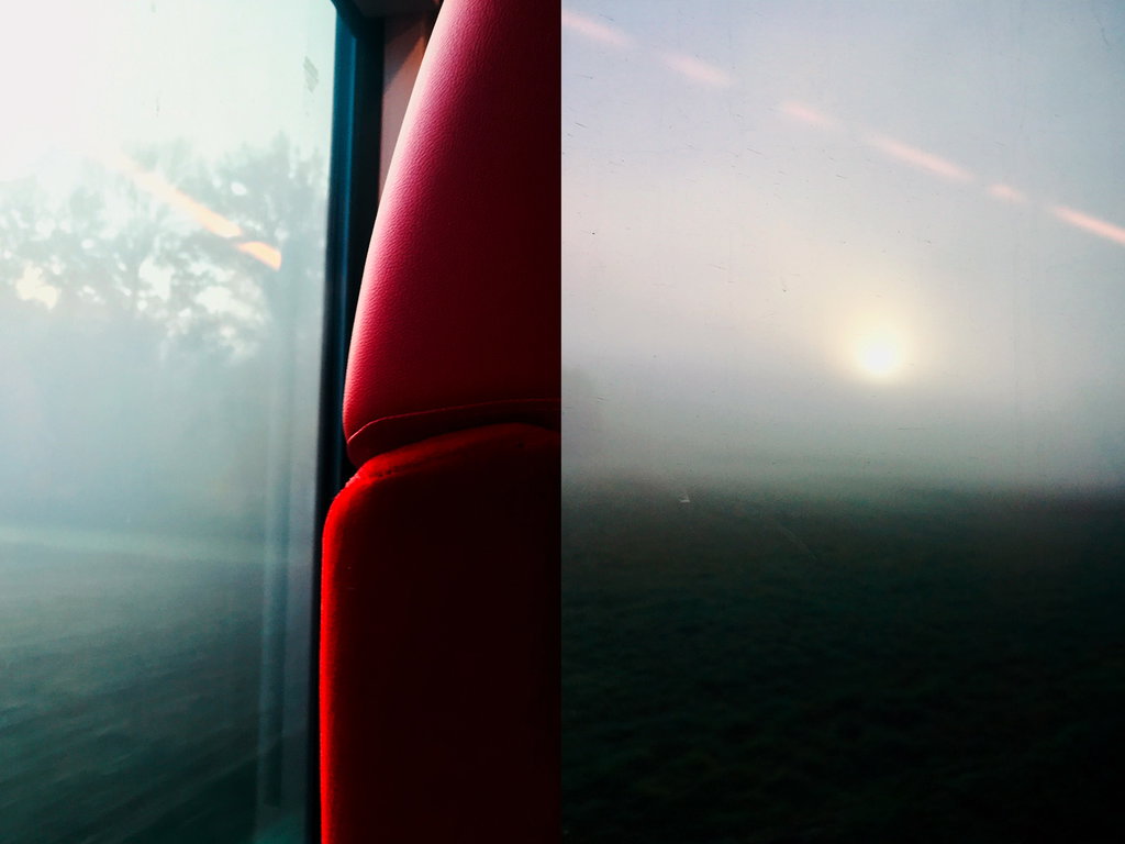 Anreise im Regionalexpress: Nebel und erste Sonnenstrahlen (Foto: Stefan Hochhold)