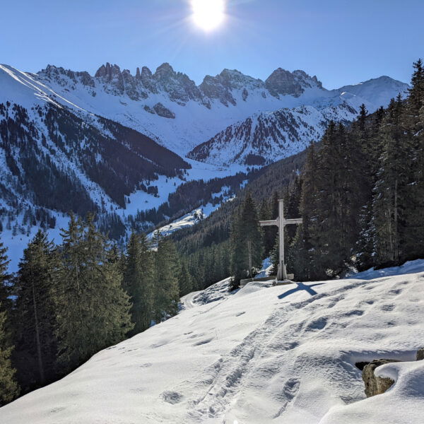 Noch ein paar wenige Höhenmeter, dann erhohlen wir uns bei einer Trinkpause neben der Salfeinsalm mit eigenem Hüttenkreuz. Dabei haben wir immer die “Kalkkögel” und den “Hoadl” in unserem Rücken 2. Foto: Thomas Obermair