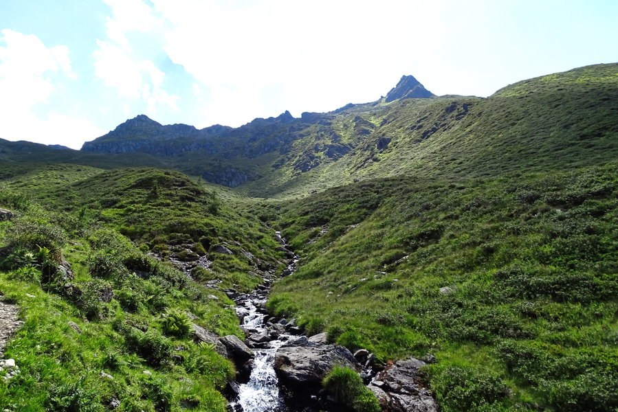 Im Abstieg begleitet einen der Schmelzwasserbach durchgehend bis zur Neubergalm. Doch der einzelne Bach vereinigt immer mehr Rinnsale, je weiter man talwärts schreitet. Foto: Thomas Obermair