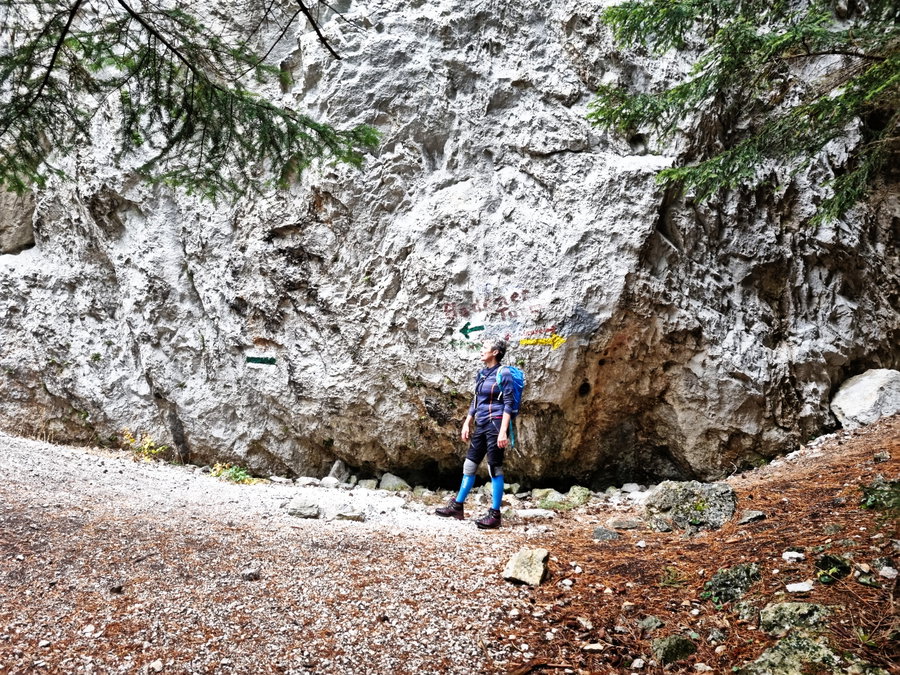 Zustieg zur Kleinen Klause führt nach rechts (gelber Pfeil). Foto: Martin Heppner