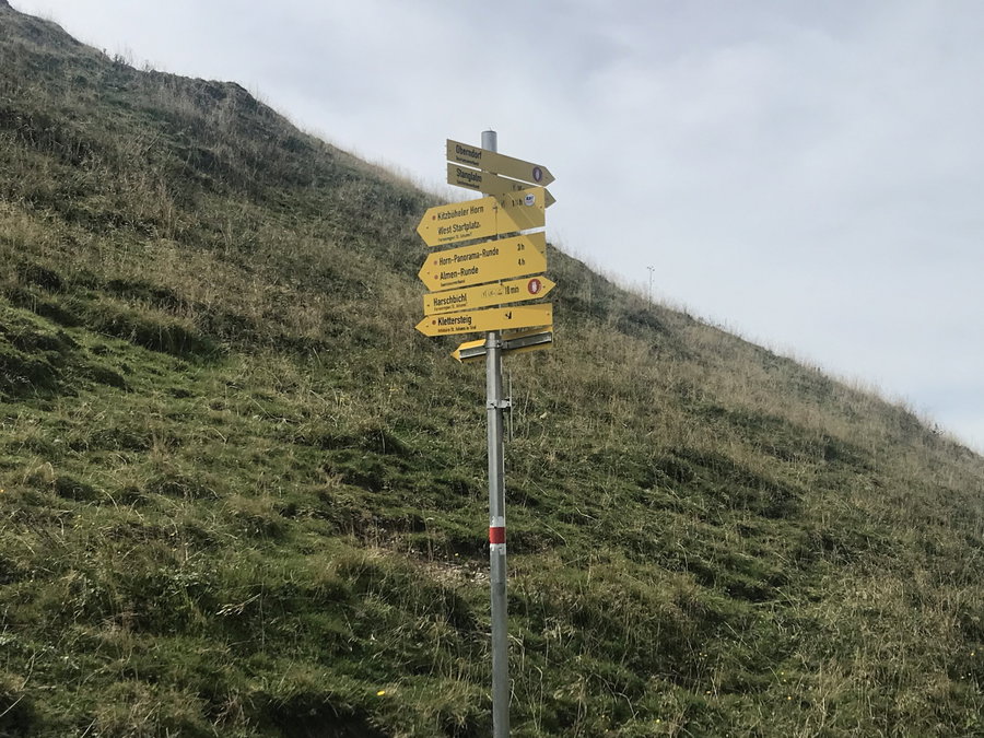 Endlich ein normaler Wegweiser ohne Schräglage oder Stacheldraht. Foto: David Kurz