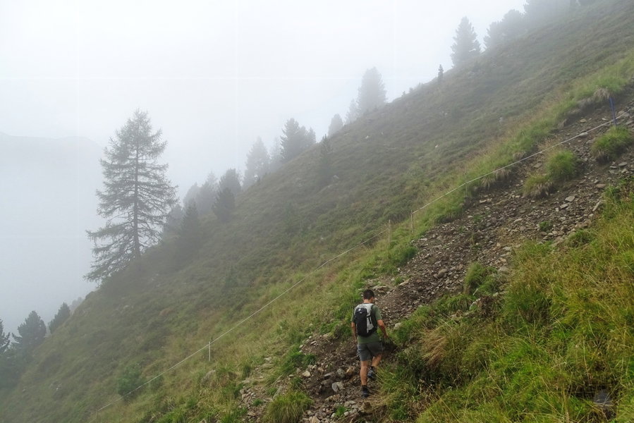 Die extremen Regenfälle dieses Sommers haben in weiten Teilen des Landes ihre Spuren hinterlassen. Entlang unseres Weges zum Glück nur kleinräumig. Die Wegfindung wird durch ausgespülte Gerinne aber nicht einfacher. Foto: Protect Our Winters Austria