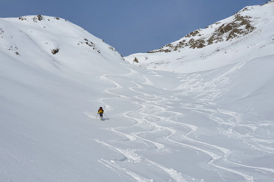 Die Abfahrt ist so gut, dass sie sogar zu Freudensprüngen veranlasst. Rider: Björn. Foto: Niklas, Protect Our Winters Austria (POW AT)