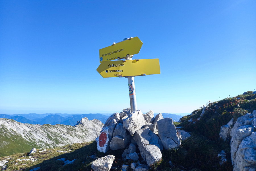 Wegweiser am Gipfelplateau. Foto: Martina Friesenbichler