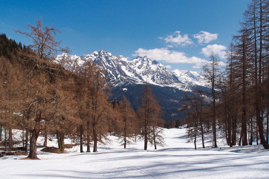 Herrliches Gelände, gegenüber die Lechtaler Alpen mit Eisenspitze und Dawinkopf, weitere sehr anspruchsvolle Tourenziele im Stanzertal. Foto: Florian Kreß