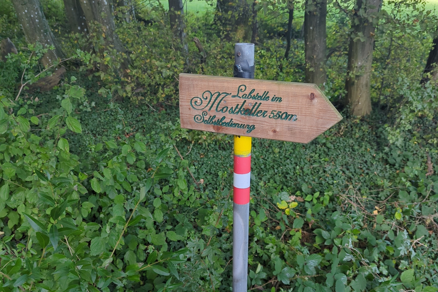 Das Schild zum Mostkeller. Foto: Lukas Zeilerbauer
