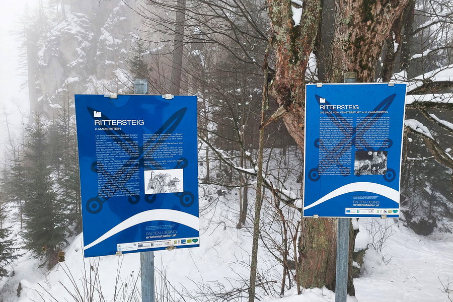 Infotafeln zur Ruine Kammerstein. Foto: Alice Frischherz