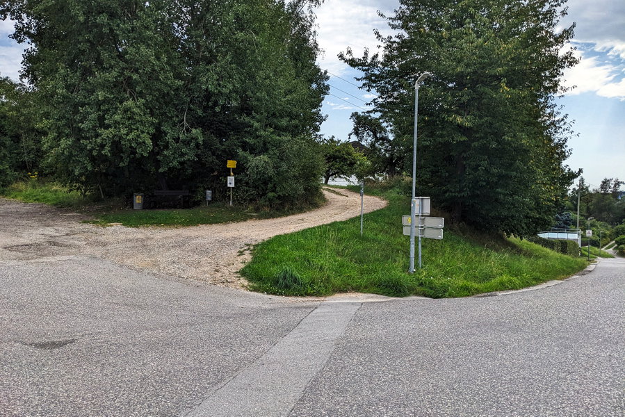 Dieser Schotterweg ist der Beginn des Bierlehrpfades. Zwar zeigt er bergauf, doch die paar Höhenmeter schaffen wir heute auch noch! Foto: Thomas Obermair