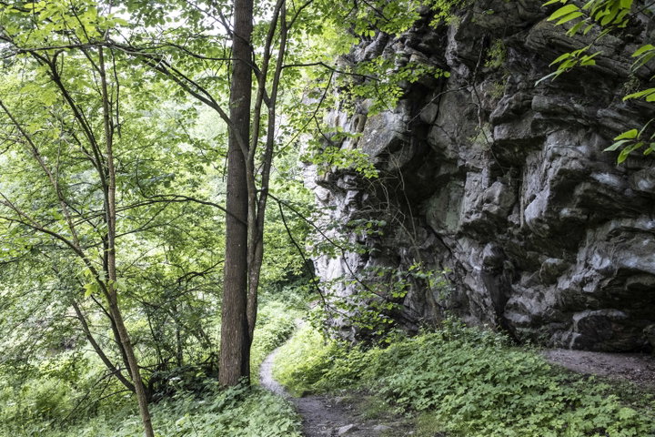 Über die Holzbrücke und dann an den Felsen entlang (Klettergarten). Fotos: Birgit Reiter