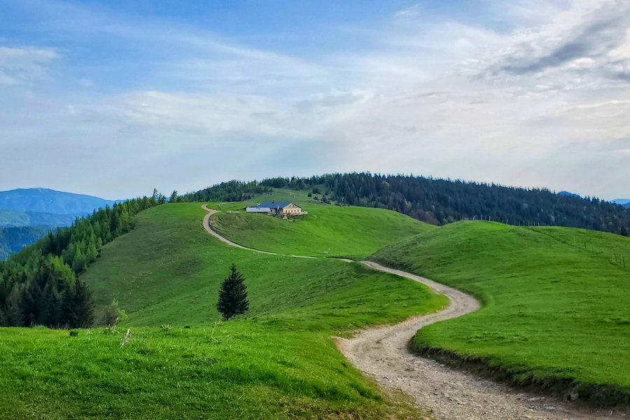 Ich verabschiede mich von der Edelweißhütte und Blicke nochmal zurück auf  das Almreserlhaus und die Dürre Leiten von welcher ich gestern Abend gekommen bin. Foto: Linda Prähauser