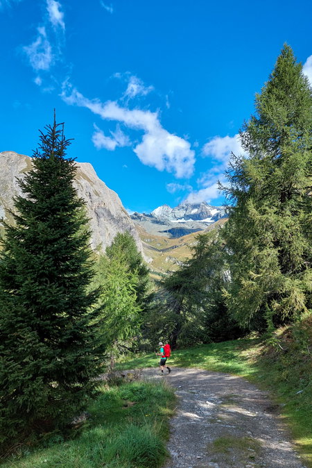 Wanderschilder bei der Glorerhütte; Im Abstieg. Foto: Alice Frischherz