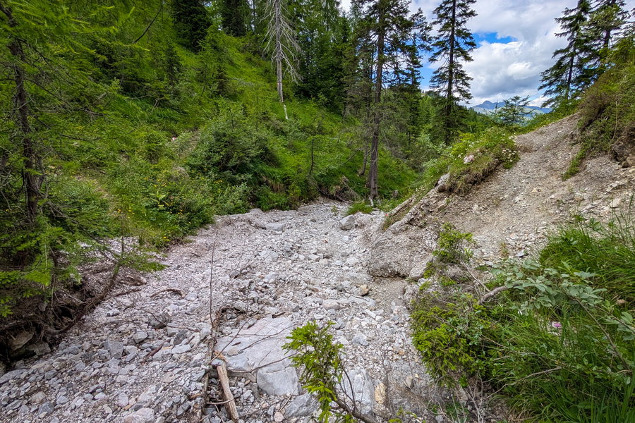 Abstieg Reißgraben und undeutliche Abzweigung nach rechts. Foto: Martin Heppner