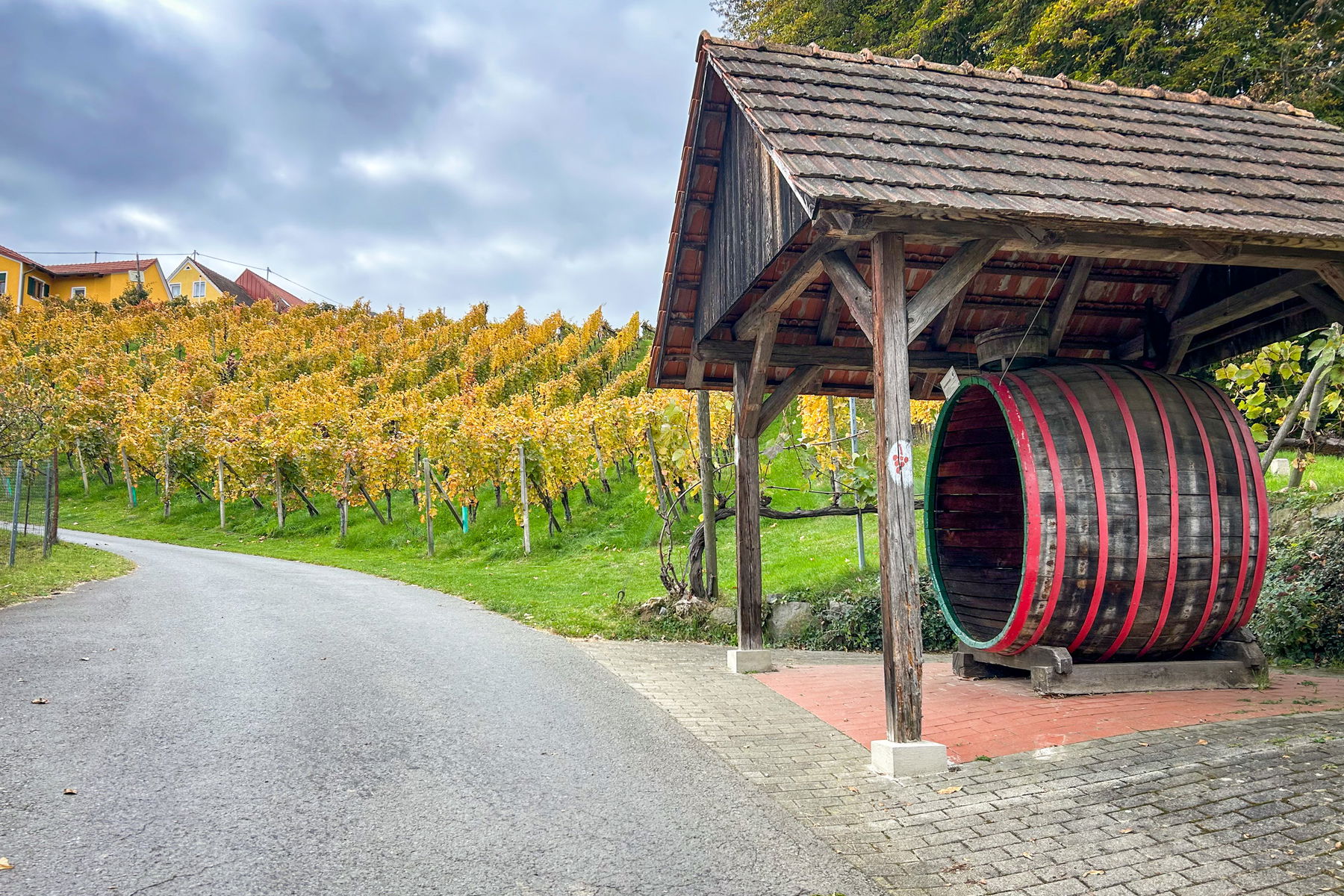 Holzfass unterhalb des Weinguts Hütter. Foto: David Kurz